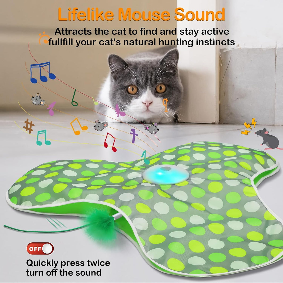 Interactive Cat Toys,Moving Concealed Feathers Toy for Indoor Cats